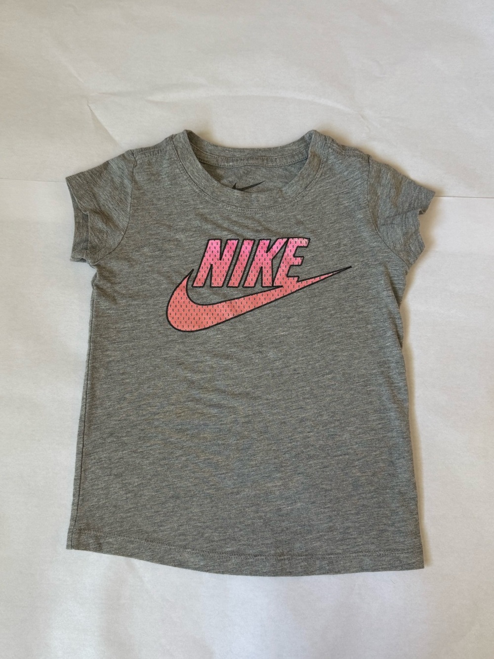 Nike Gray Short Sleeve Tee with Pink Logo - Kids